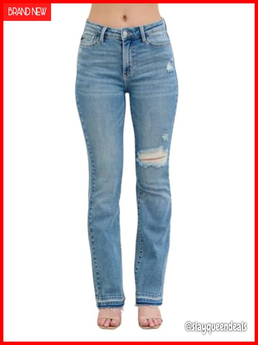 Mid-Rise Bootcut Jeans with Released Hem and Distressed Details